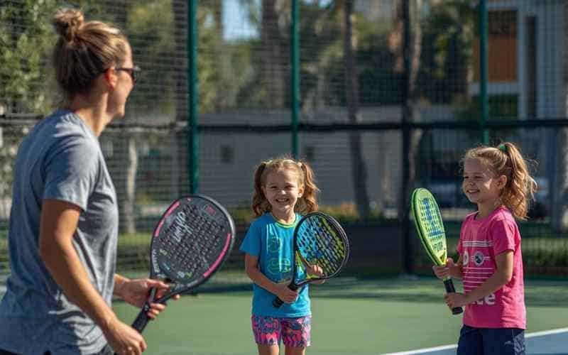 Kids enjoying padel training at Melbourne academy courts.