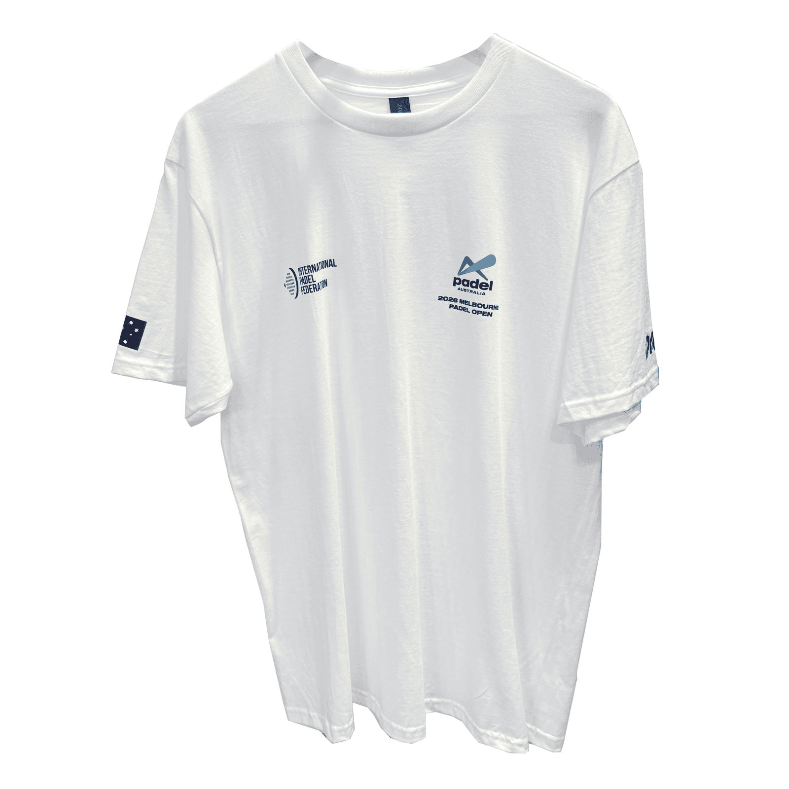 Padel Australia official T-shirt featuring logos, perfect for Melbourne padel players and fans.
